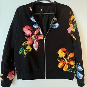 Massimo black floral zip front bomber jacket